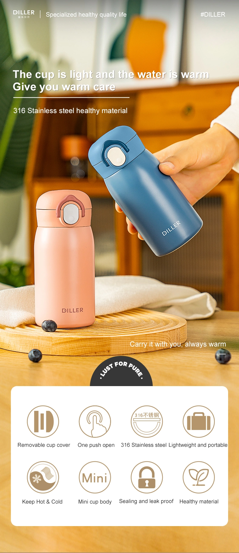 Mini Portable Insulated Vacuum Stainless Steel Travel Water Bottle