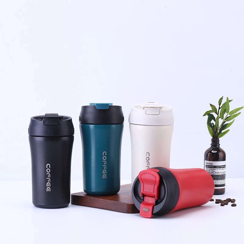 400ml Custom Logo Coffee Vacuum Thermos Stainless Steel Coffee Mug with Soft Straw